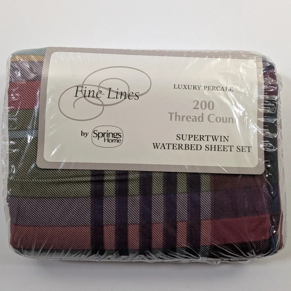 Springs Home Fine Lines Snowdon Supertwin Waterbed Sheet Set Plaid 200TC USA